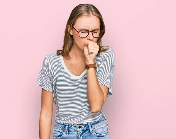 Beautiful Young Blonde Woman Wearing Casual Clothes Glasses Feeling Unwell — Stock Photo, Image