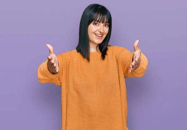 Young Hispanic Woman Wearing Casual Clothes Looking Camera Smiling Open — Stock Photo, Image