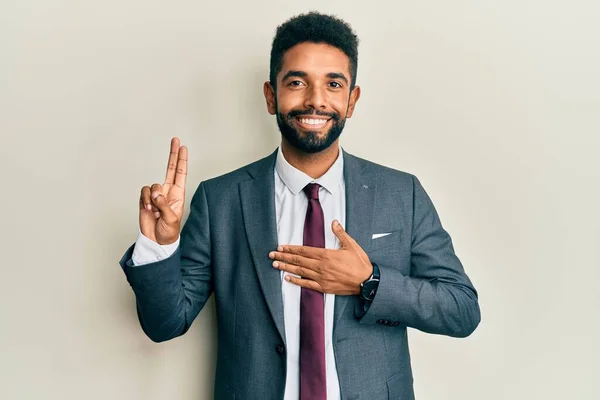 Handsome Hispanic Man Beard Wearing Business Suit Tie Smiling Swearing — Stock Photo, Image