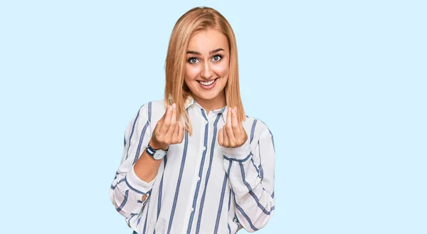 Beautiful Caucasian Woman Wearing Casual Clothes Doing Money Gesture Hands — Stock Photo, Image