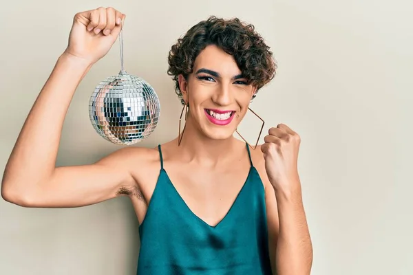 Young Beautiful Girl Holding Disco Ball White — Stock Photo, Image