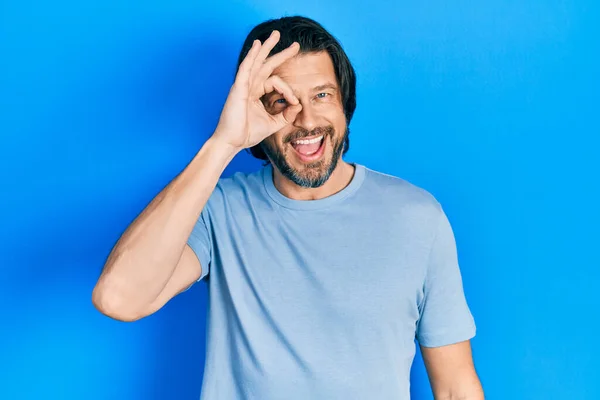 Hombre Caucásico Mediana Edad Que Usa Ropa Casual Haciendo Buen — Foto de Stock