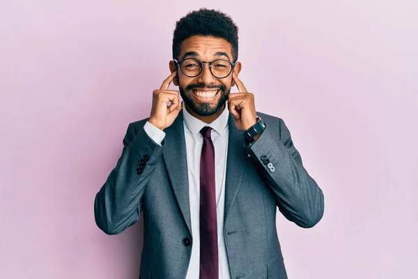 Handsome Hispanic Business Man Beard Wearing Business Suit Tie Covering — Stock Photo, Image