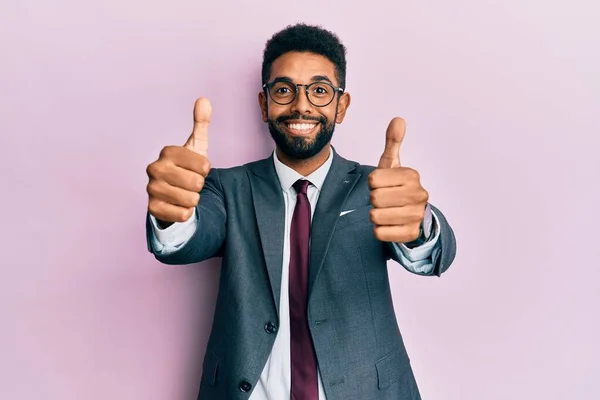 Handsome Hispanic Business Man Beard Wearing Business Suit Tie Approving — Stock Photo, Image