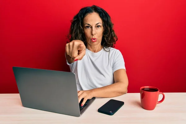 Hermosa Mujer Mediana Edad Que Trabaja Oficina Utilizando Ordenador Portátil —  Fotos de Stock