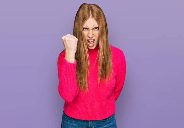 Young Irish Woman Wearing Casual Clothes Angry Mad Raising Fist — Stock Photo, Image