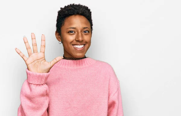 Young African American Woman Wearing Casual Clothes Showing Pointing Fingers — Stock Photo, Image