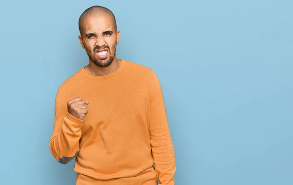 Hispanic Adult Man Wearing Casual Winter Sweater Angry Mad Raising — Stock Photo, Image