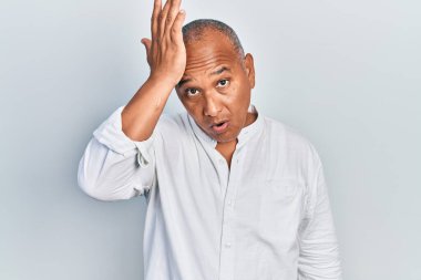 Orta yaşlı, gündelik giysiler giyen Latin bir adam, hata yaptığı için şaşırdı. Hatayı hatırla. Unuttum, kötü hafıza kavramı. 