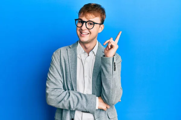Young Caucasian Man Wearing Elegant Clothes Glasses Big Smile Face — Stock Photo, Image