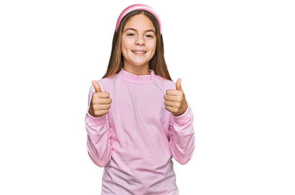 Beautiful Brunette Little Girl Wearing Casual Turtleneck Sweater Success Sign — Stock Photo, Image