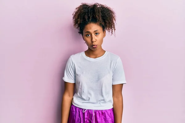 Beautiful African American Woman Afro Hair Wearing Sportswear Depressed Worry — Stock Photo, Image