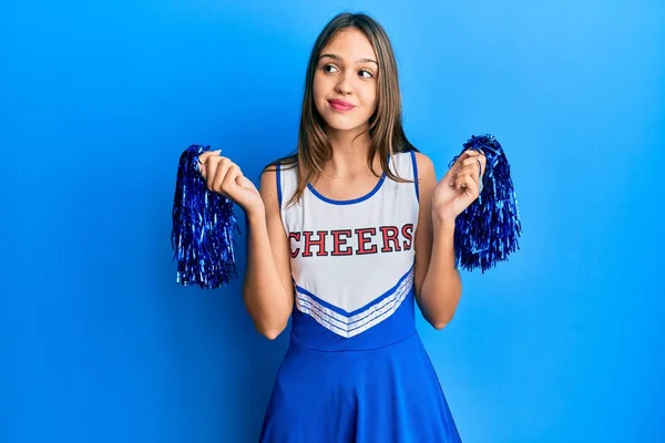 Young Brunette Woman Wearing Cheerleader Uniform Smiling Looking Side Staring — Stock Photo, Image