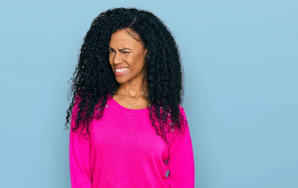 Middle Age African American Woman Wearing Casual Clothes Winking Looking — Stock Photo, Image