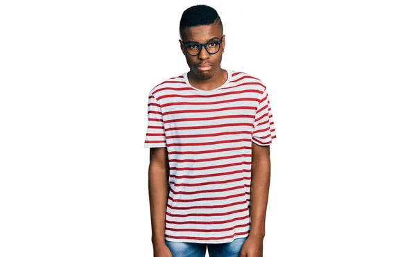 Young African American Man Wearing Casual Shirt Glasses Skeptic Nervous — Stock Photo, Image