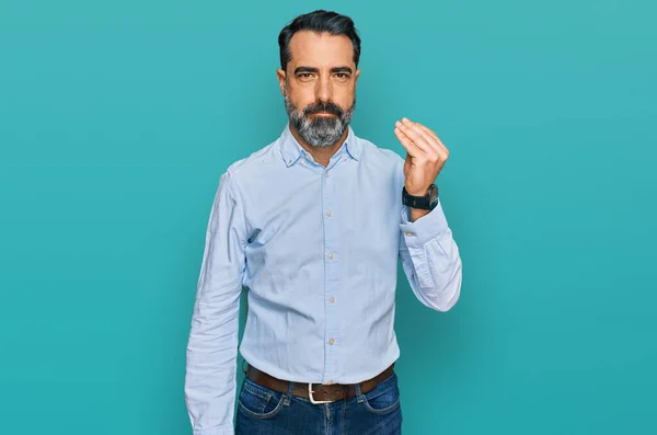 Mann Mittleren Alters Mit Bart Und Businesshemd Macht Italienische Geste — Stockfoto