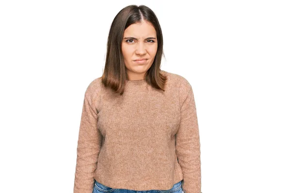 Young Beautiful Woman Wearing Casual Clothes Skeptic Nervous Frowning Upset — Stock Photo, Image