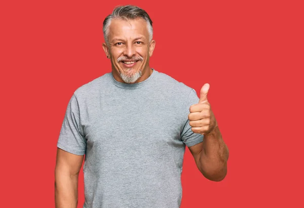 Middle Age Grey Haired Man Wearing Casual Clothes Smiling Happy — Stock Photo, Image