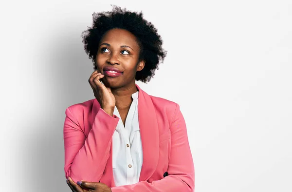 Femme Afro Américaine Avec Des Cheveux Afro Veste Affaires Avec — Photo