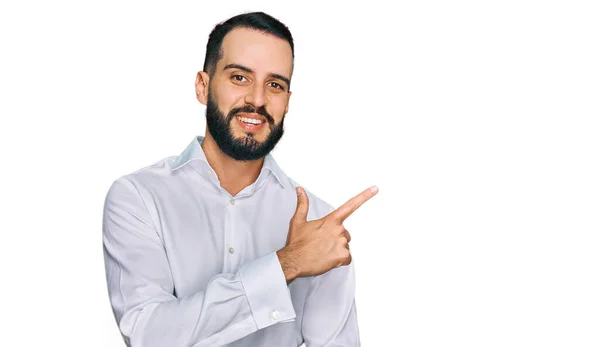 Junger Mann Mit Bart Trägt Business Hemd Fröhlich Mit Einem — Stockfoto