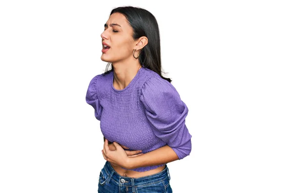 Jong Latijns Amerikaans Meisje Draagt Casual Kleding Met Hand Maag — Stockfoto