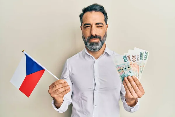 Hombre Mediana Edad Con Barba Pelo Gris Sosteniendo Bandera República —  Fotos de Stock