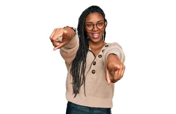 African American Woman Wearing Casual Clothes Pointing You Camera Fingers — Stock Photo, Image