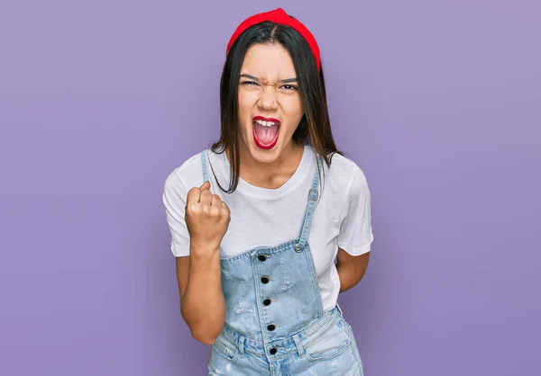 Young Hispanic Girl Wearing Casual Clothes Angry Mad Raising Fist — Stock Photo, Image