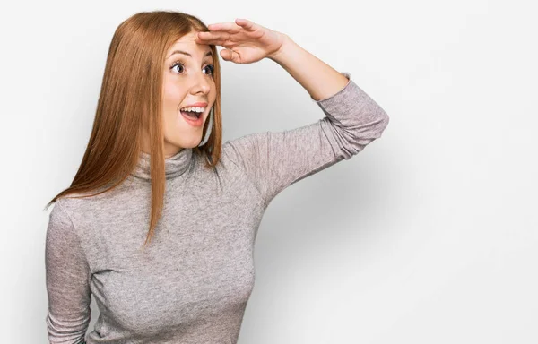 Young Irish Woman Wearing Casual Clothes Very Happy Smiling Looking — Stock Photo, Image