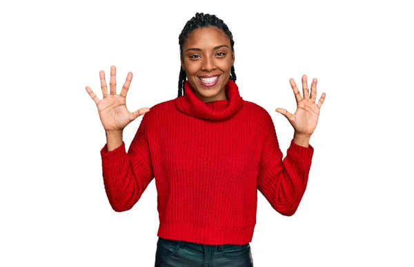 African American Woman Wearing Casual Winter Sweater Showing Pointing Fingers — Stock Photo, Image