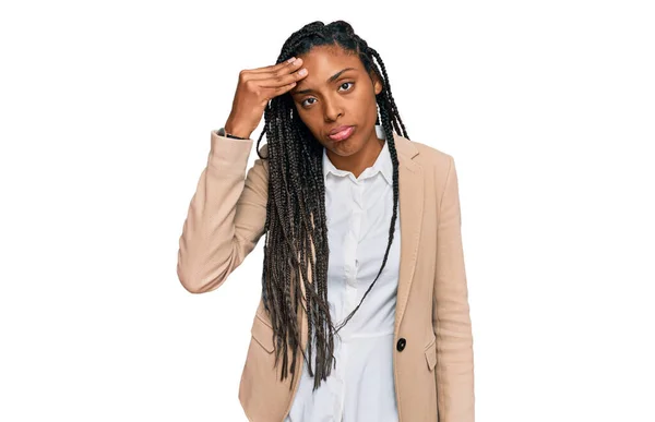 Africano Americano Mulher Vestindo Jaqueta Negócios Preocupado Estressado Sobre Problema — Fotografia de Stock