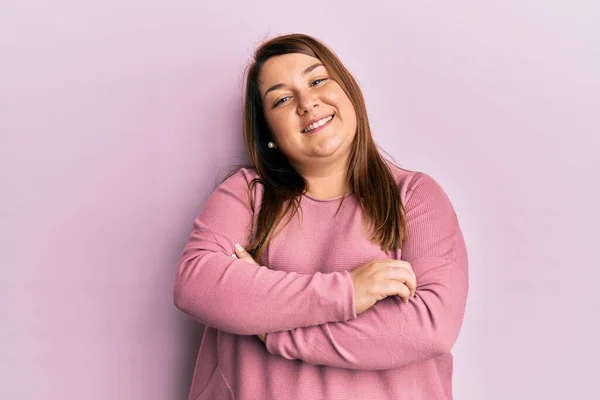 Beautiful Brunette Size Woman Wearing Casual Winter Sweater Happy Face — Stock Photo, Image