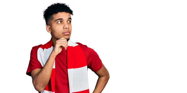 Young African American Man Football Hooligan Cheering Game Serious Face — Stock Photo, Image