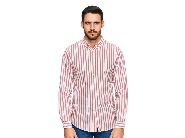 Young Hispanic Man Wearing Business Shirt Skeptic Nervous Frowning Upset — Stock Photo, Image