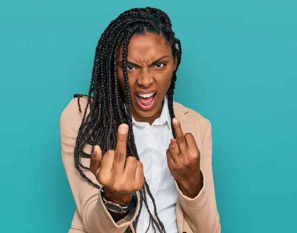 African American Woman Wearing Business Jacket Showing Middle Finger Doing — Stock Photo, Image