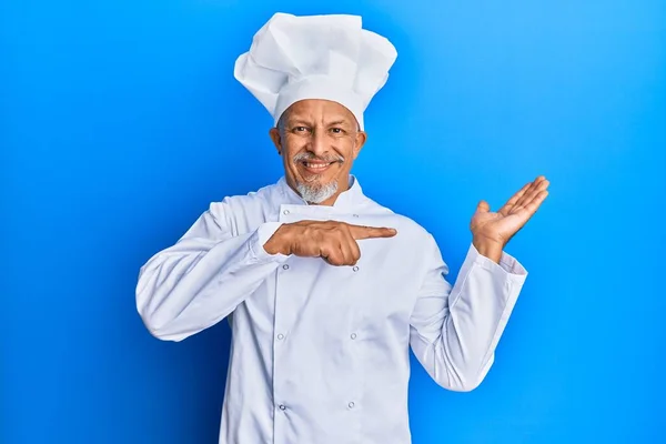 Middle Age Grey Haired Man Wearing Professional Cook Uniform Hat — Stock Photo, Image