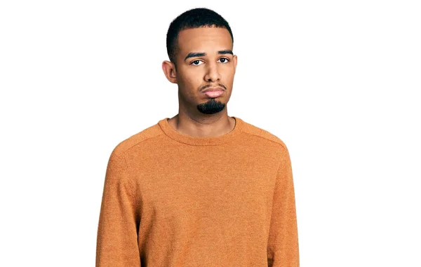 Young African American Man Wearing Casual Clothes Depressed Worry Distress — Stock Photo, Image