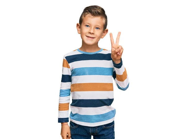 Adorable Caucasian Kid Wearing Casual Clothes Smiling Happy Face Winking — Stock Photo, Image