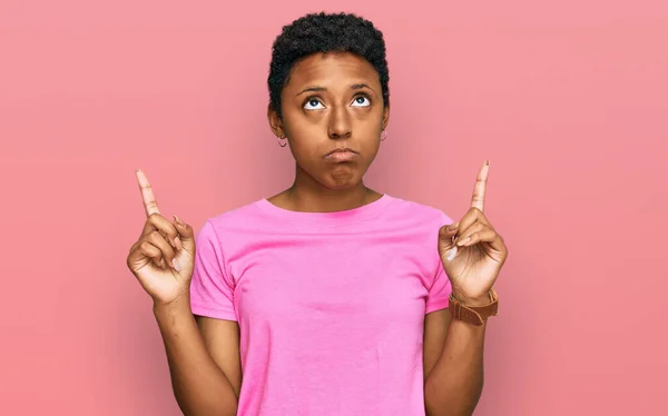 Young African American Woman Wearing Casual Clothes Pointing Looking Sad — Stock Photo, Image