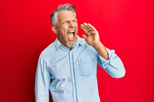 Middle Age Grey Haired Man Wearing Casual Clothes Shouting Screaming — Stock Photo, Image