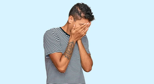 Young Handsome African American Man Wearing Casual Clothes Sad Expression — Stock Photo, Image