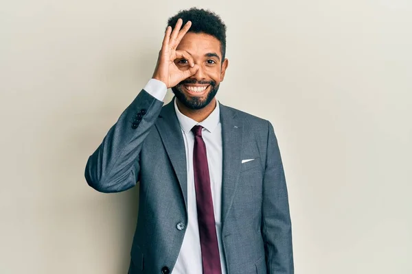 Handsome Hispanic Man Beard Wearing Business Suit Tie Doing Gesture — Stock Photo, Image