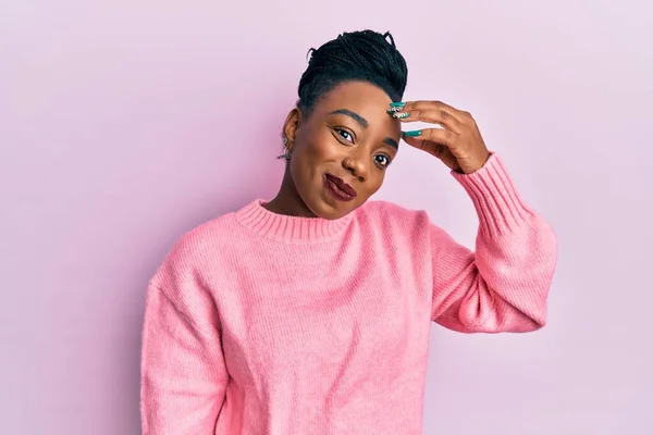 Young African American Woman Wearing Casual Winter Sweater Worried Stressed — Stock Photo, Image