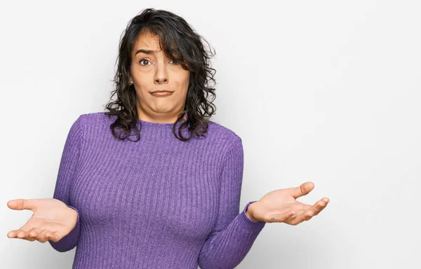 Young Hispanic Woman Wearing Casual Clothes Clueless Confused Expression Arms — Stock Photo, Image