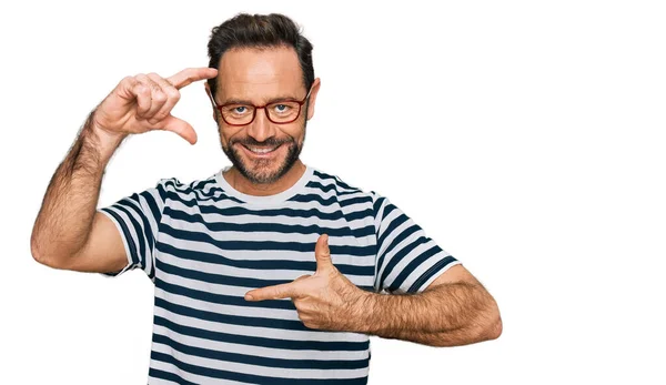 Middle Age Man Wearing Casual Clothes Glasses Smiling Making Frame — Stock Photo, Image