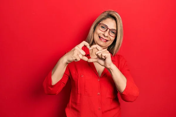 Middle Age Hispanic Woman Wearing Casual Clothes Glasses Smiling Love — Stock Photo, Image