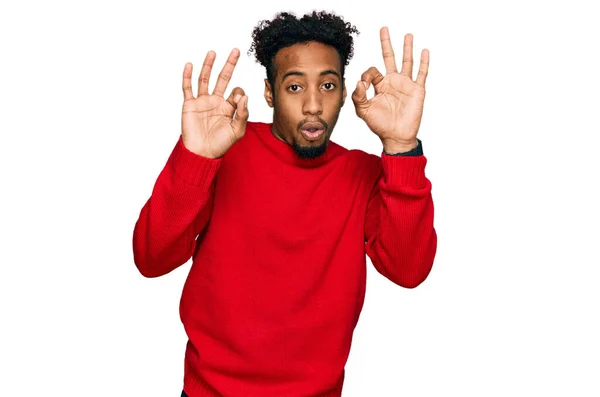 Young African American Man Beard Wearing Casual Winter Sweater Looking — Stock Photo, Image