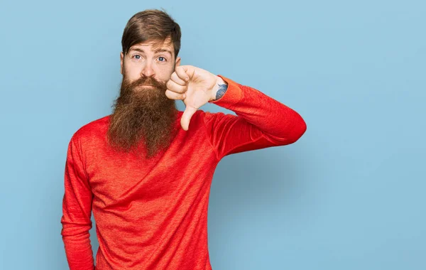 Redhead Man Long Beard Wearing Casual Clothes Looking Unhappy Angry — Stock Photo, Image