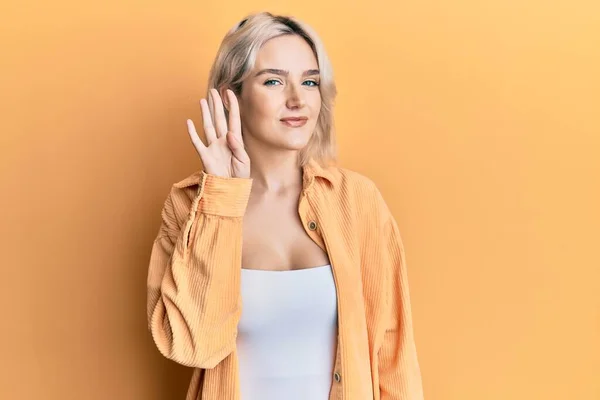 Young Blonde Girl Wearing Casual Clothes Showing Pointing Fingers Number — Stock Photo, Image