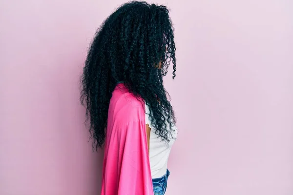 Middle Age African American Woman Wearing Super Hero Costume Looking — Stock Photo, Image